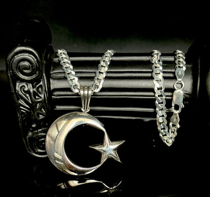 AY YILDIZ Anhänger mit 4,5mm Panzerkette – 925 Sterling Silber Halbmond Stern Halskette