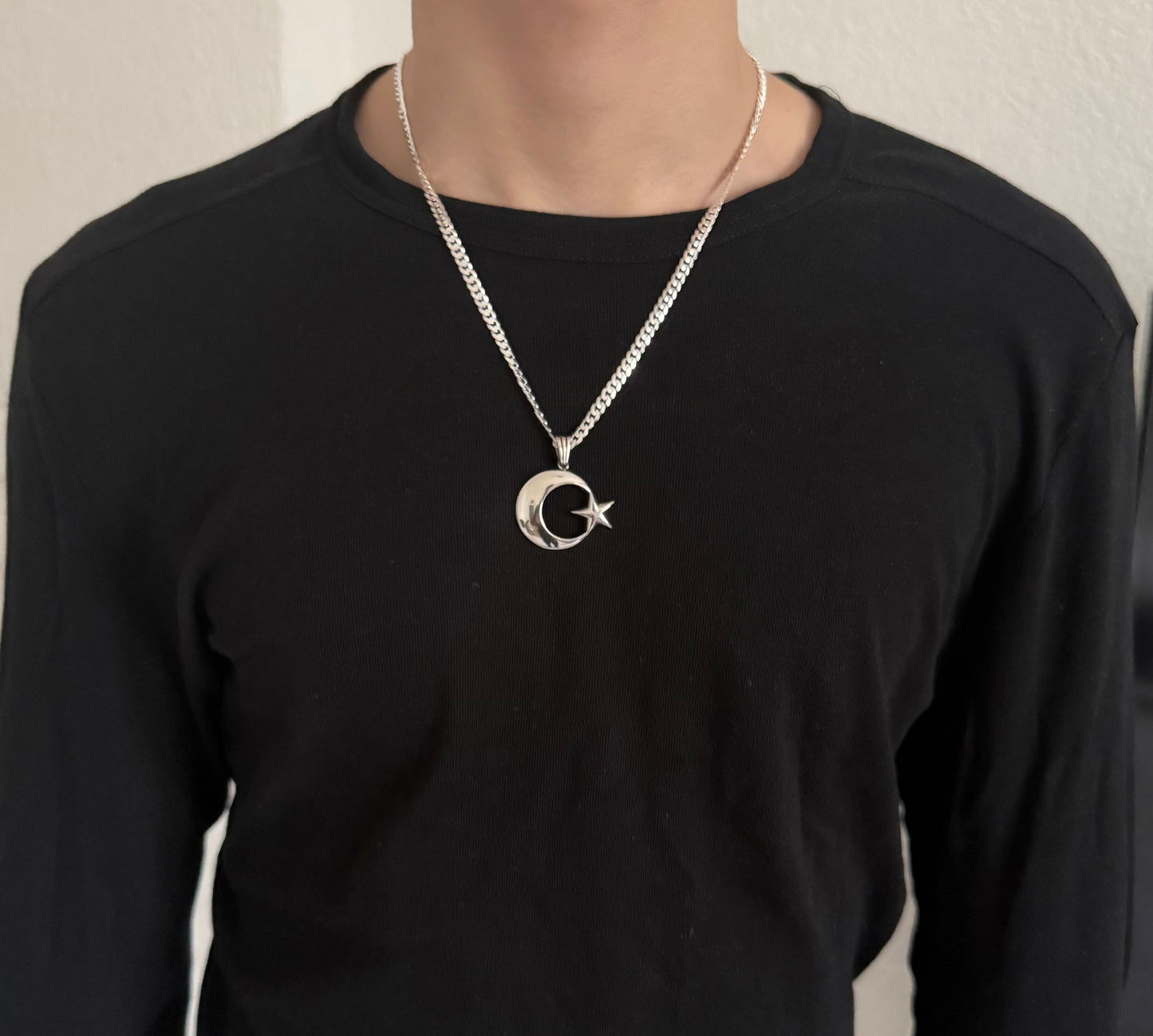 AY YILDIZ Anhänger mit 4,5mm Panzerkette – 925 Sterling Silber Halbmond Stern Halskette