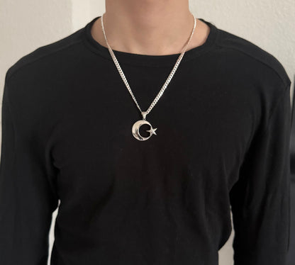 AY YILDIZ Anhänger mit 4,5mm Panzerkette – 925 Sterling Silber Halbmond Stern Halskette