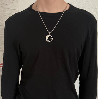 AY YILDIZ Anhänger mit Königskette – 925 Sterling Silber  Halbmond Stern Halskette