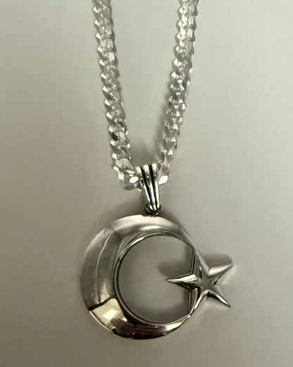 AY YILDIZ Anhänger mit 4,5mm Panzerkette – 925 Sterling Silber Halbmond Stern Halskette