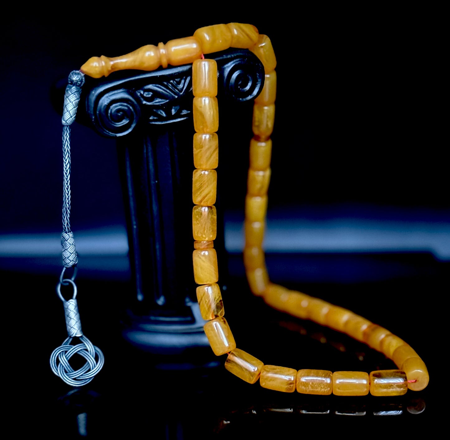 925er Silber & gepresste Bernstein Gebetskette - Kazaz Quaste