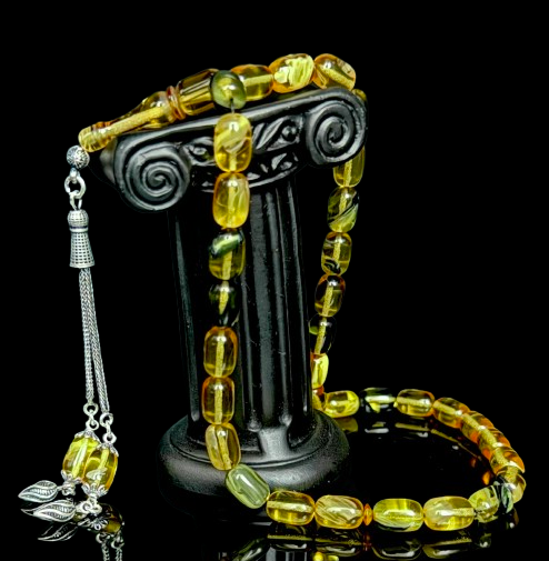 925er Silber & gepresste Bernstein Gebetskette - Knospe Quaste