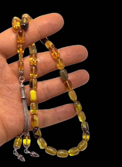 925er Silber & gepresste Bernstein Gebetskette - Knospe Quaste