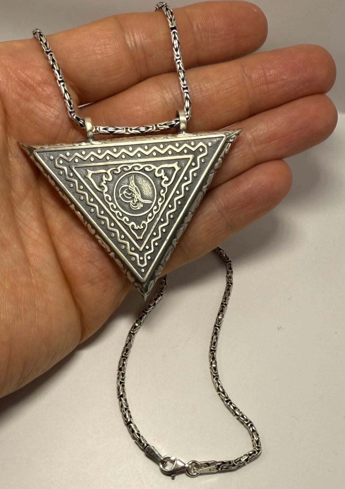 Muska Cevsen 6 cm mit Königskette 925 Sterling Silber & Ayetel Kürsi Tugra