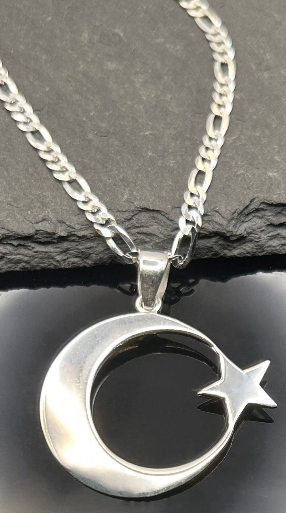 AY YILDIZ Anhänger mit 60 cm Figarokette – 925 Sterling Silber Halbmond Stern Halskette