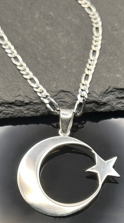 AY YILDIZ Anhänger mit 60 cm Figarokette – 925 Sterling Silber Halbmond Stern Halskette