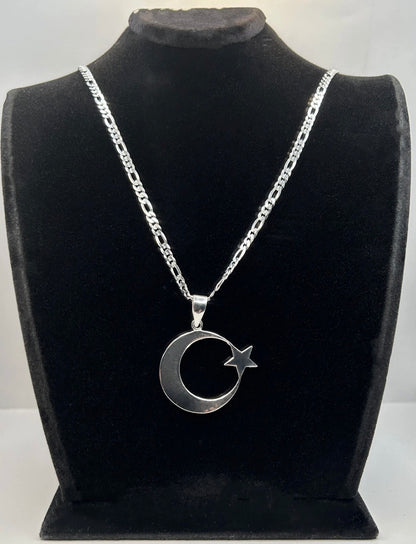 AY YILDIZ Anhänger mit 60 cm Figarokette – 925 Sterling Silber Halbmond Stern Halskette