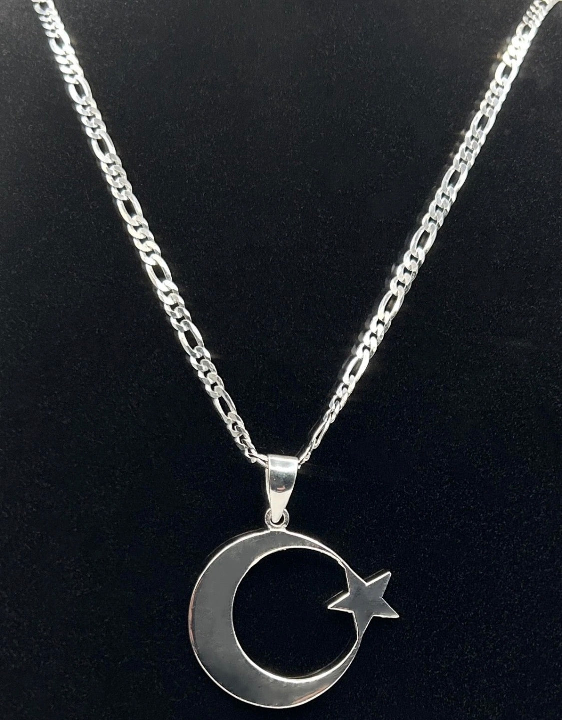 AY YILDIZ Anhänger mit 60 cm Figarokette – 925 Sterling Silber Halbmond Stern Halskette