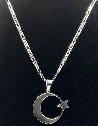 AY YILDIZ Anhänger mit 60 cm Figarokette – 925 Sterling Silber Halbmond Stern Halskette