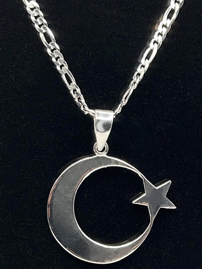 AY YILDIZ Anhänger mit 60 cm Figarokette – 925 Sterling Silber Halbmond Stern Halskette