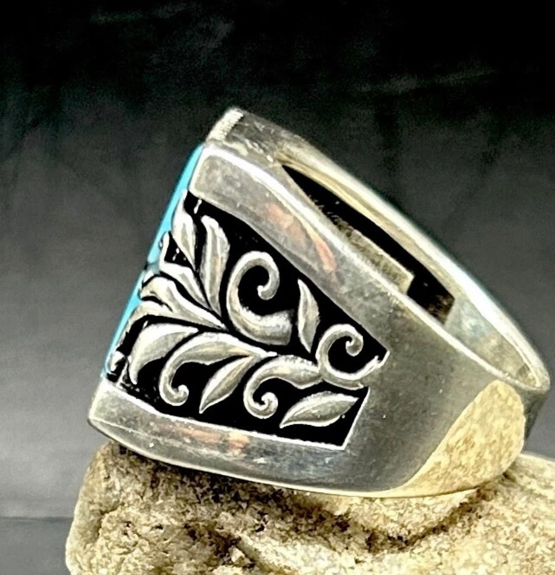Herrenring 925 Silber mit Türkis natürllicher Edelstein Herren Ring