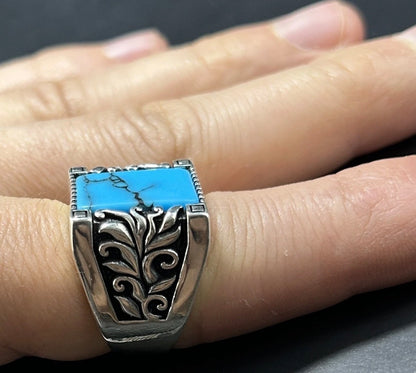 Herrenring 925 Silber mit Türkis natürllicher Edelstein Herren Ring