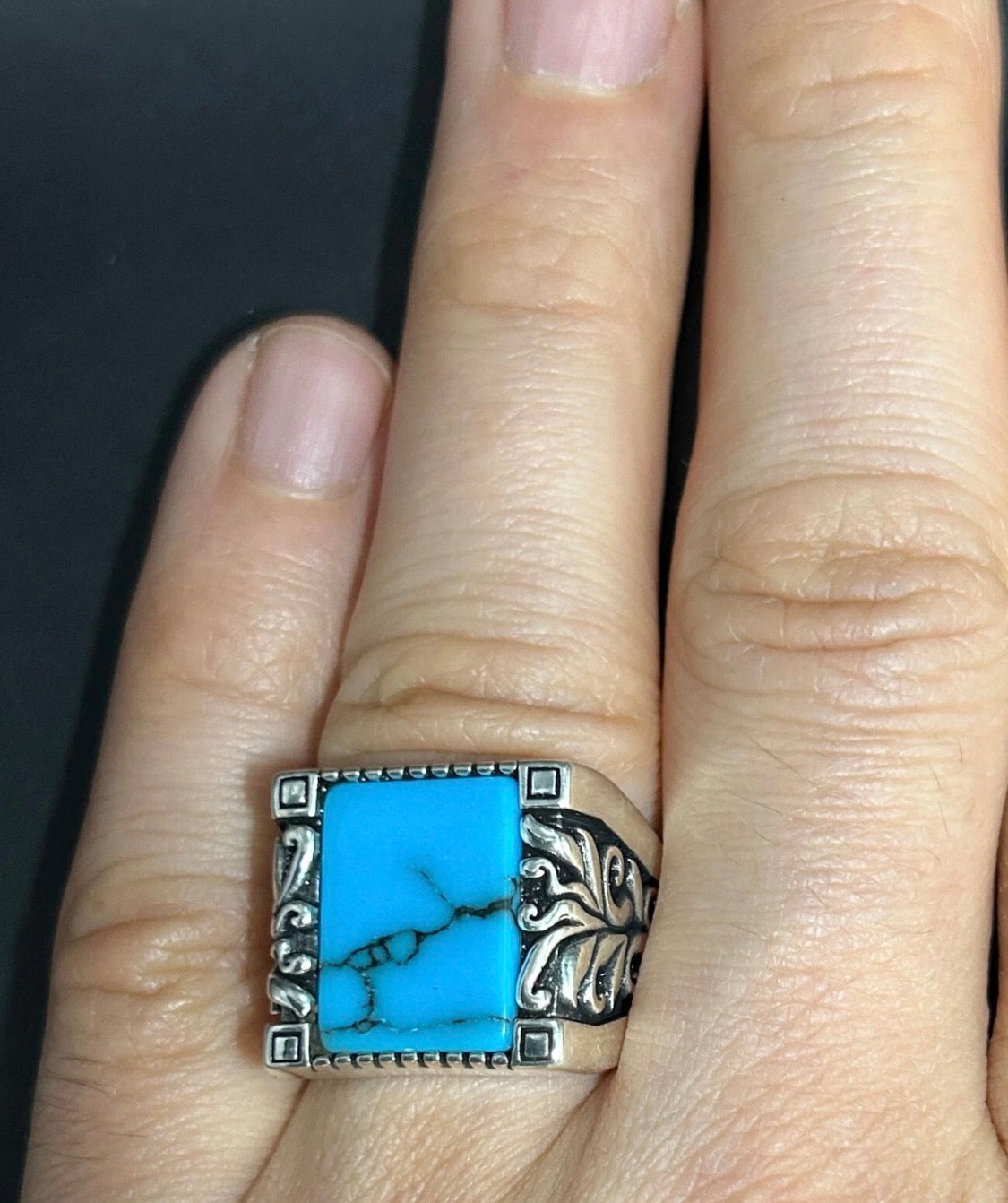 Herrenring 925 Silber mit Türkis natürllicher Edelstein Herren Ring