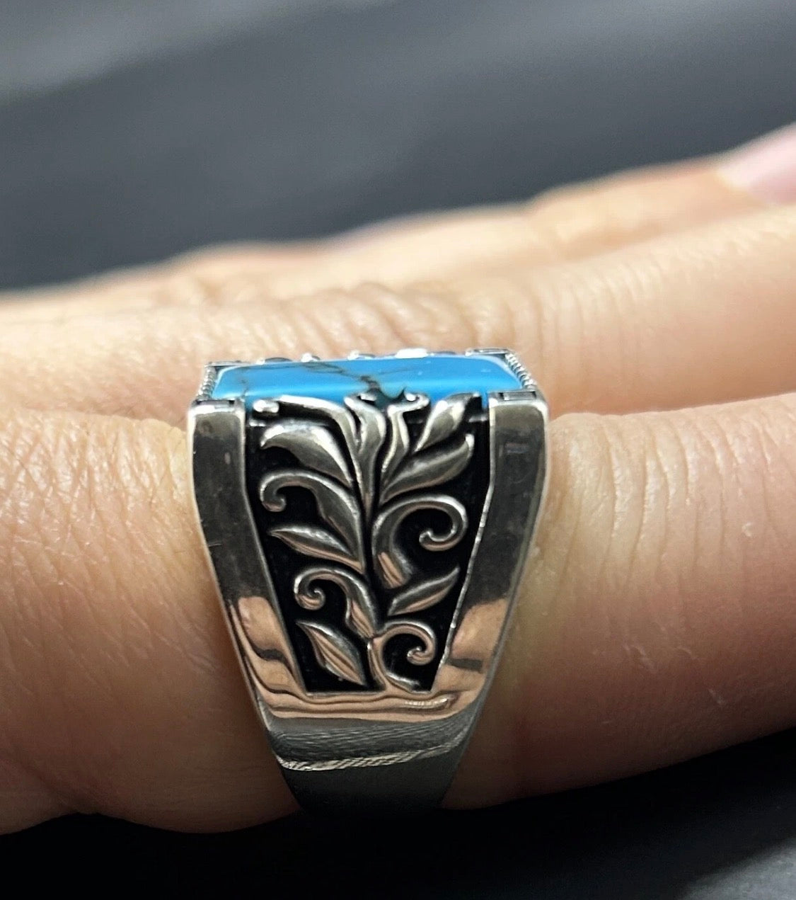 Herrenring 925 Silber mit Türkis natürllicher Edelstein Herren Ring