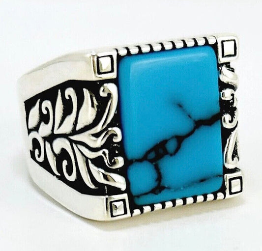 Herrenring 925 Silber mit Türkis natürllicher Edelstein Herren Ring
