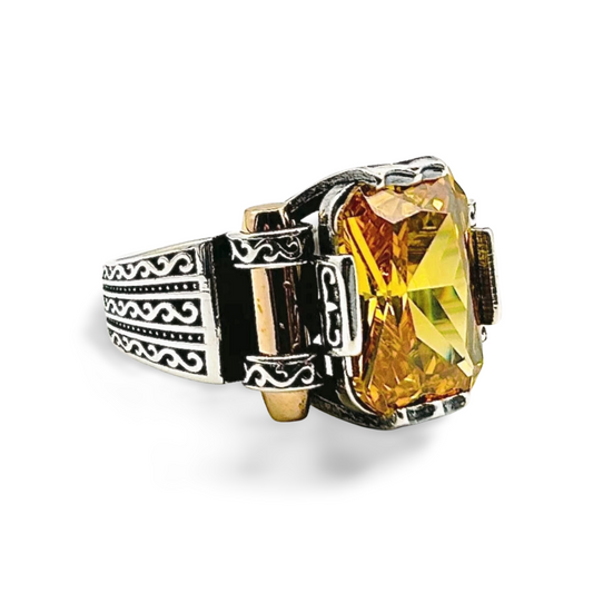 Herrenring aus 925 Silber mit Zirkonia Citrin gelb