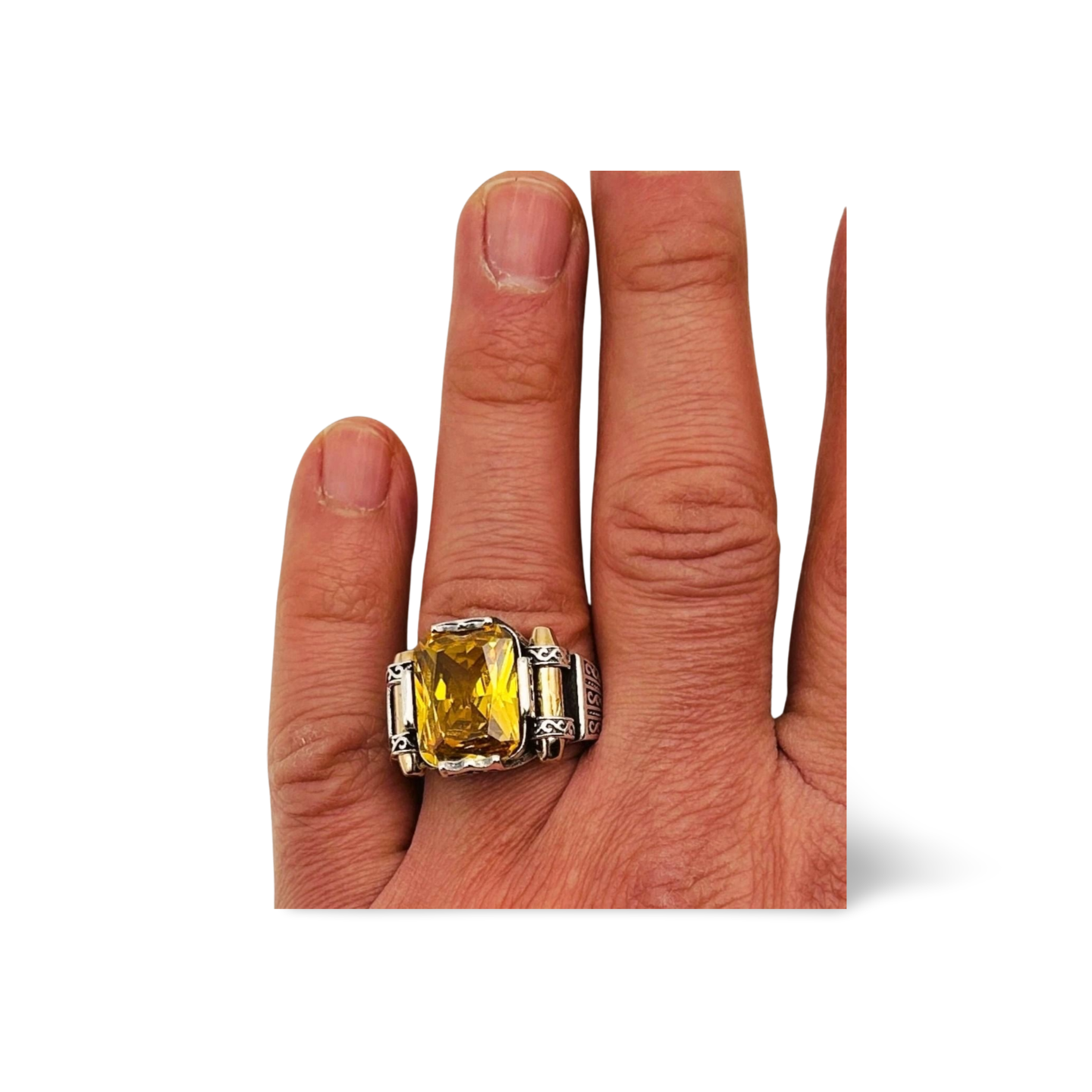 Herrenring aus 925 Silber mit Zirkonia Citrin gelb