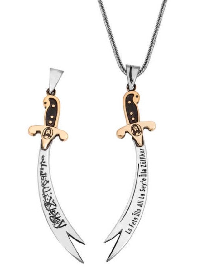 Zülfikar Anhänger mit Halskette – Hz. Ali Schwert aus 925 Sterling Silber
