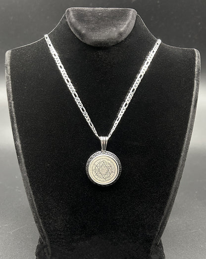 Hz.Süleyman Mührü Gümüs 3D Süleyman 925 Silber Siegel Salomons mit Figaro Kette