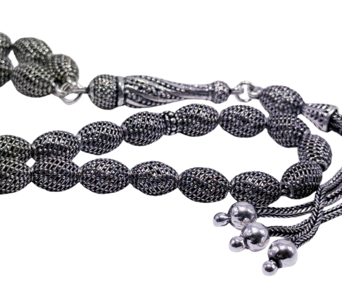 Tesbih aus 925er Silber - Gebetskette Kapselform Fizyon Sterlingsilber