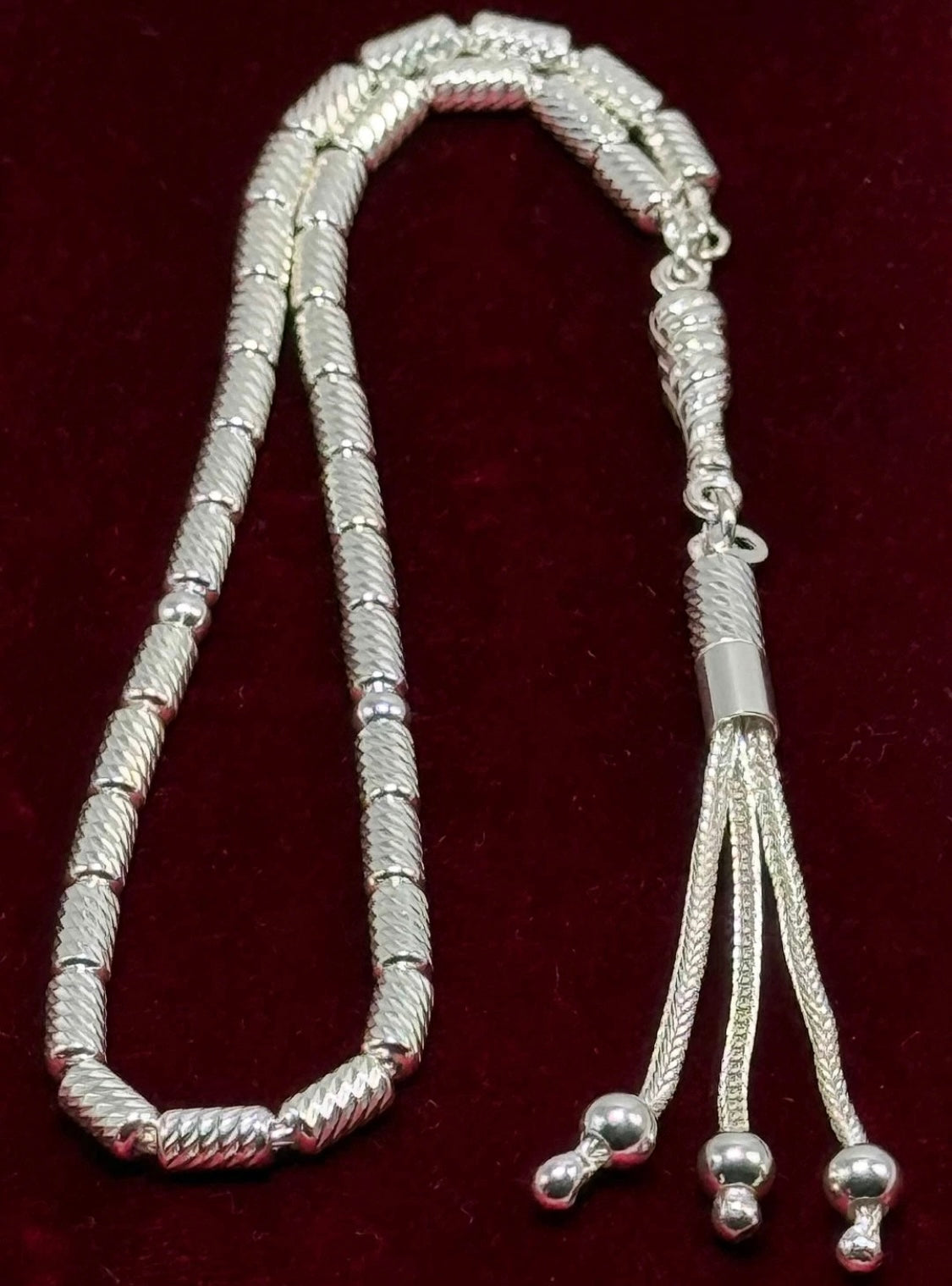 Tesbih aus 925er Silber - Gebetskette Kapselform Facettierter Diamantschliff Sterlingsilber