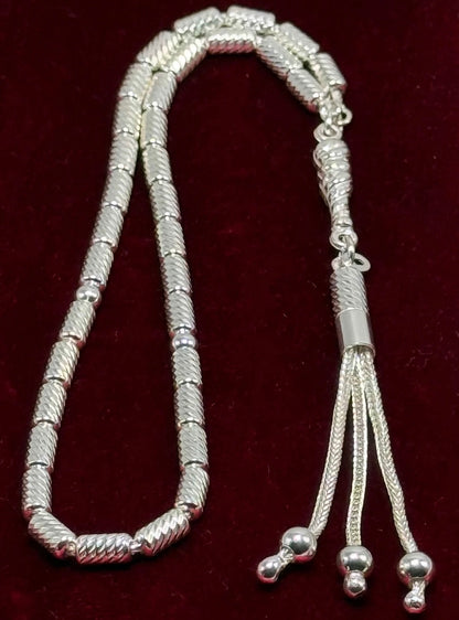 Tesbih aus 925er Silber - Gebetskette Kapselform Facettierter Diamantschliff Sterlingsilber