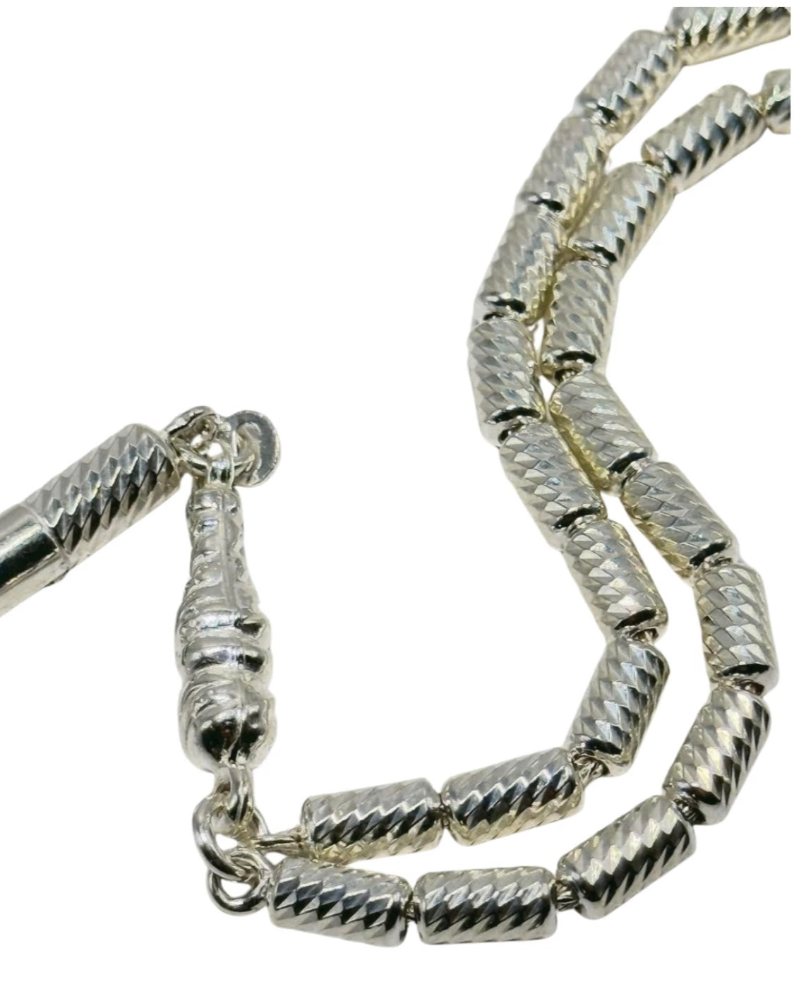 Tesbih aus 925er Silber - Gebetskette Kapselform Facettierter Diamantschliff Sterlingsilber