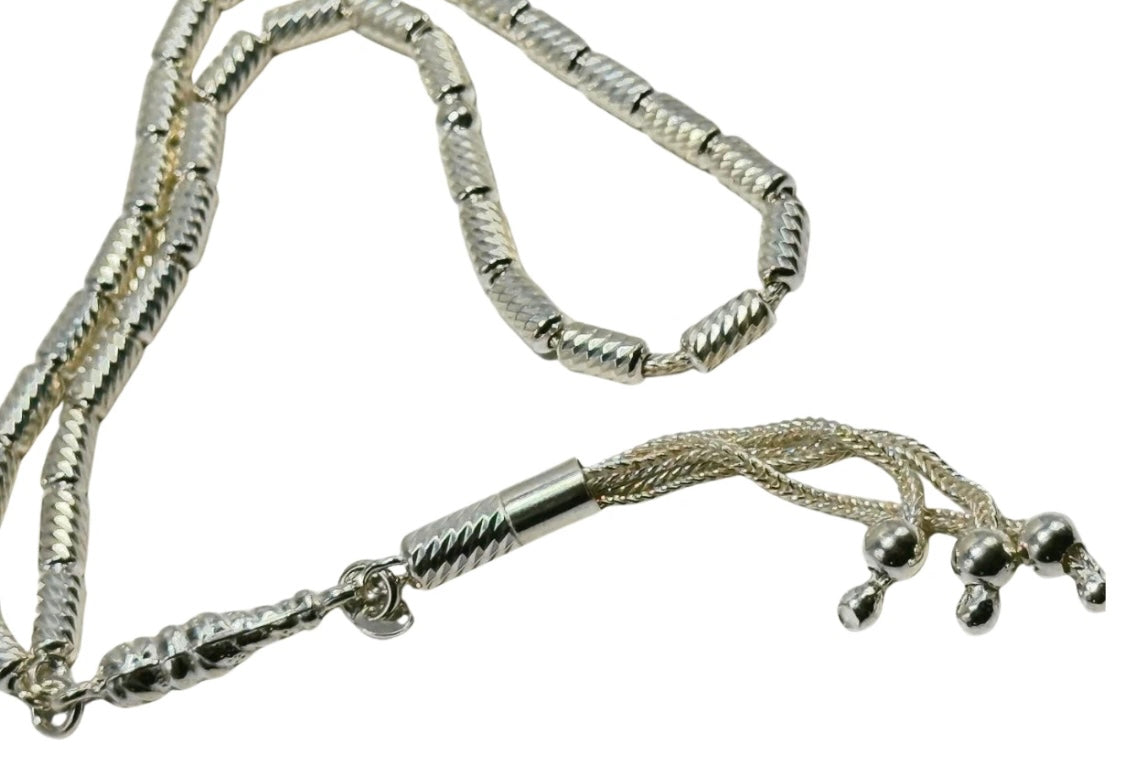Tesbih aus 925er Silber - Gebetskette Kapselform Facettierter Diamantschliff Sterlingsilber
