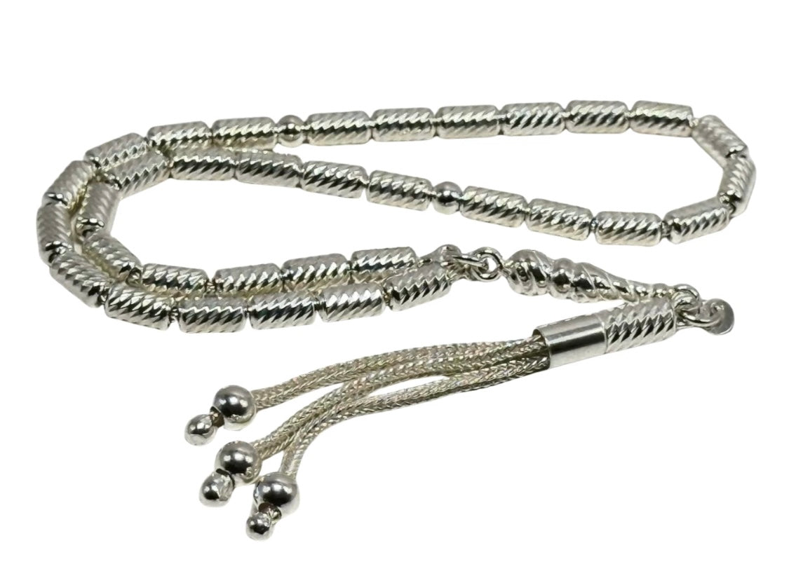 Tesbih aus 925er Silber - Gebetskette Kapselform Facettierter Diamantschliff Sterlingsilber