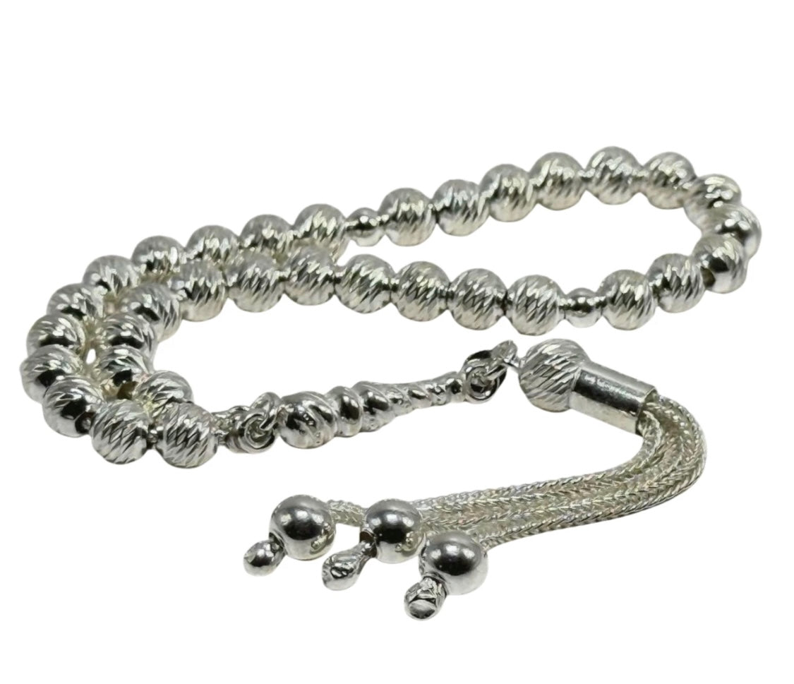 Tesbih aus 925er Silber - Gebetskette Rund Facettierter Diamantschliff Sterlingsilber