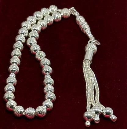 Tesbih aus 925er Silber - Gebetskette Rund Facettierter Diamantschliff Sterlingsilber