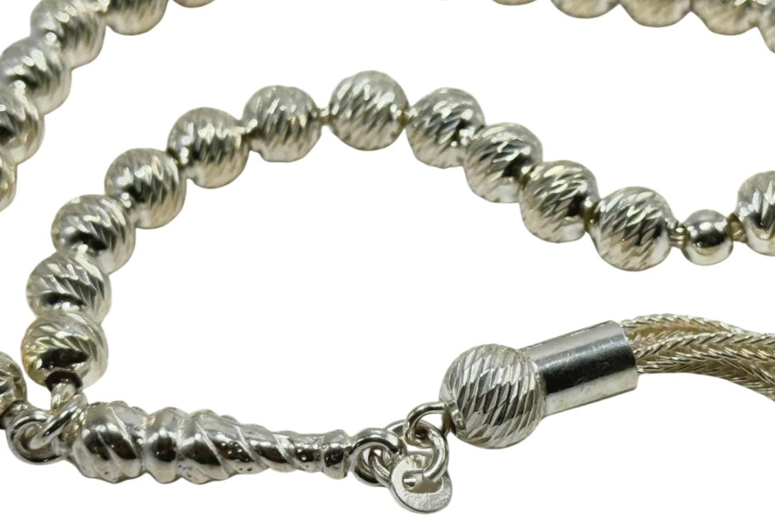 Tesbih aus 925er Silber - Gebetskette Rund Facettierter Diamantschliff Sterlingsilber