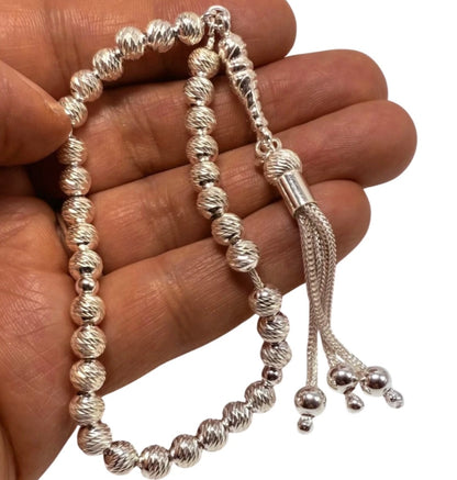 Tesbih aus 925er Silber - Gebetskette Rund Facettierter Diamantschliff Sterlingsilber