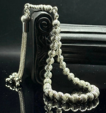 Tesbih aus 925er Silber - Gebetskette Rund Facettierter Diamantschliff Sterlingsilber