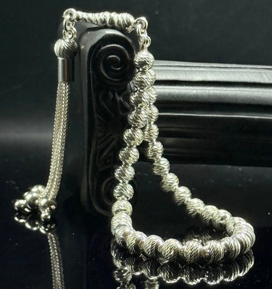 Tesbih aus 925er Silber - Gebetskette Rund Facettierter Diamantschliff Sterlingsilber