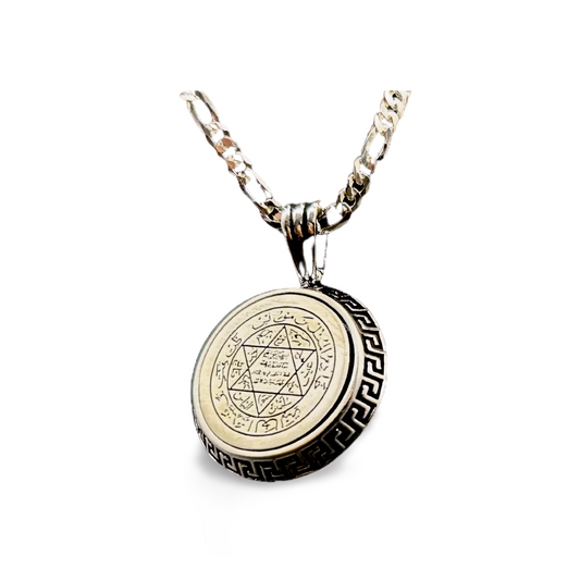 Hz.Süleyman Mührü Gümüs 3D Süleyman 925 Silber Siegel Salomons mit Figaro Kette