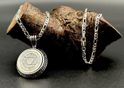 Hz.Süleyman Mührü Gümüs 3D Süleyman 925 Silber Siegel Salomons mit Figaro Kette