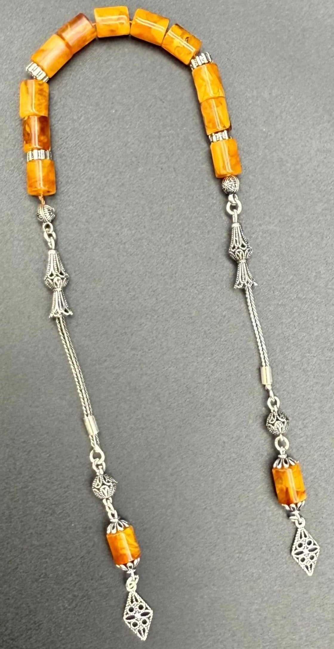 Zaza Tesbih aus echter Bernstein (pres) & 925er Silber - Kehribar Zaza Gebetskette Sterlingsilber