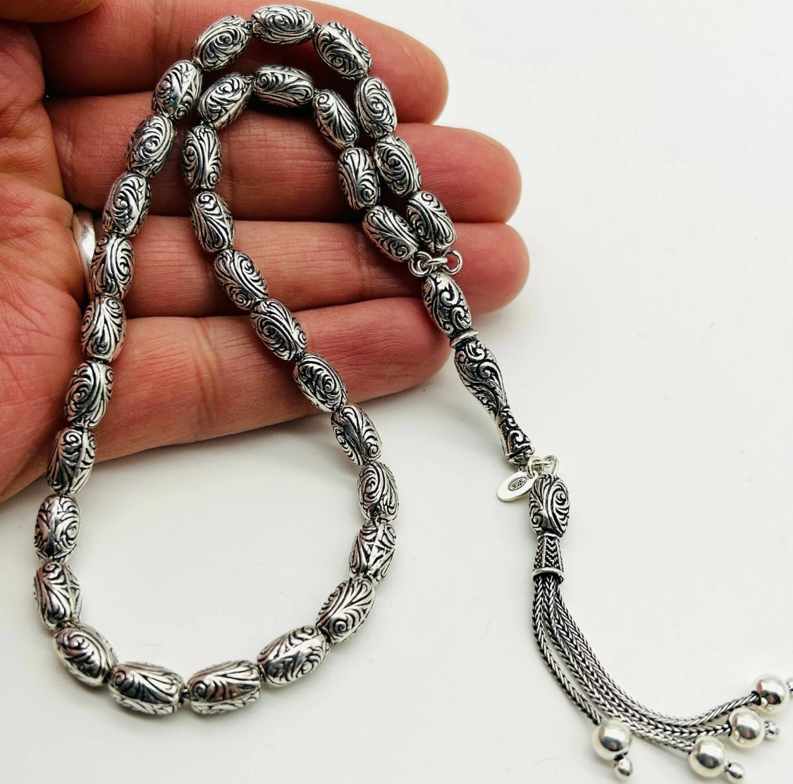 Tesbih aus 925er Silber - Stift Gravur handgefertigter spezielverarbeitet Sterlingsilber Gebetskette