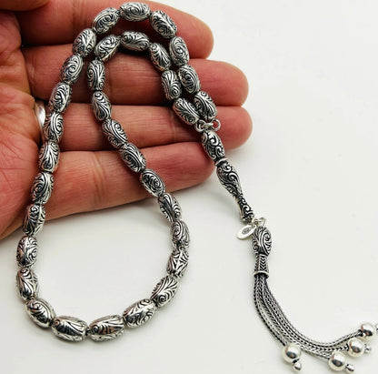 Tesbih aus 925er Silber - Stift Gravur handgefertigter spezielverarbeitet Sterlingsilber Gebetskette