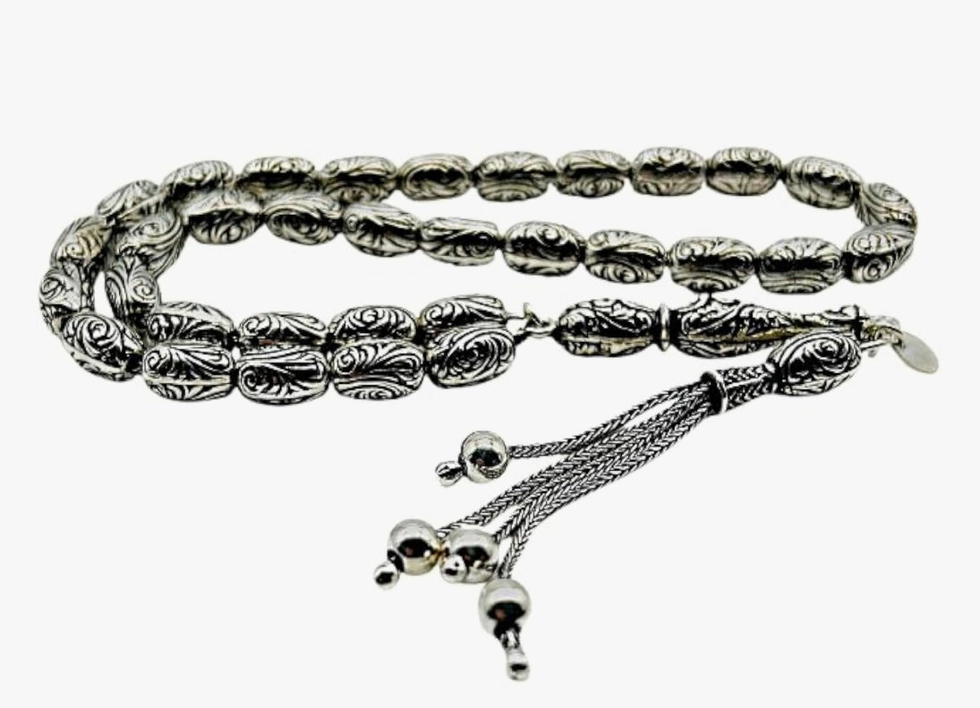 Tesbih aus 925er Silber - Stift Gravur handgefertigter spezielverarbeitet Sterlingsilber Gebetskette