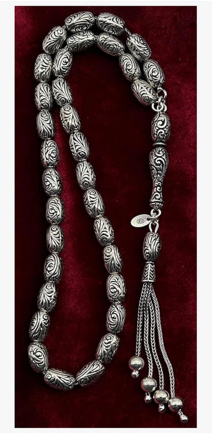 Tesbih aus 925er Silber - Stift Gravur handgefertigter spezielverarbeitet Sterlingsilber Gebetskette