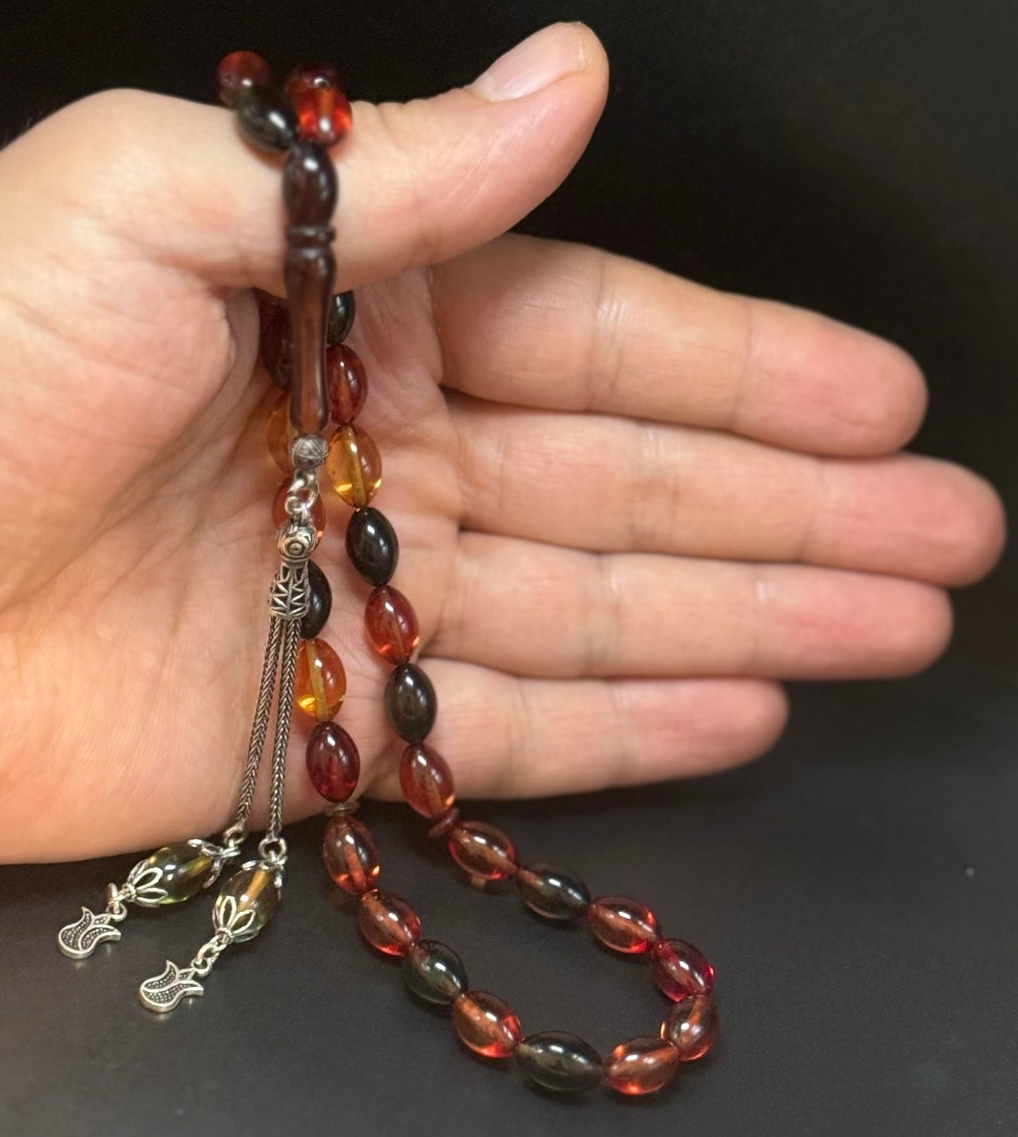 Bernstein gepresst Gebetskette - 925 Silber Quaste Lalae