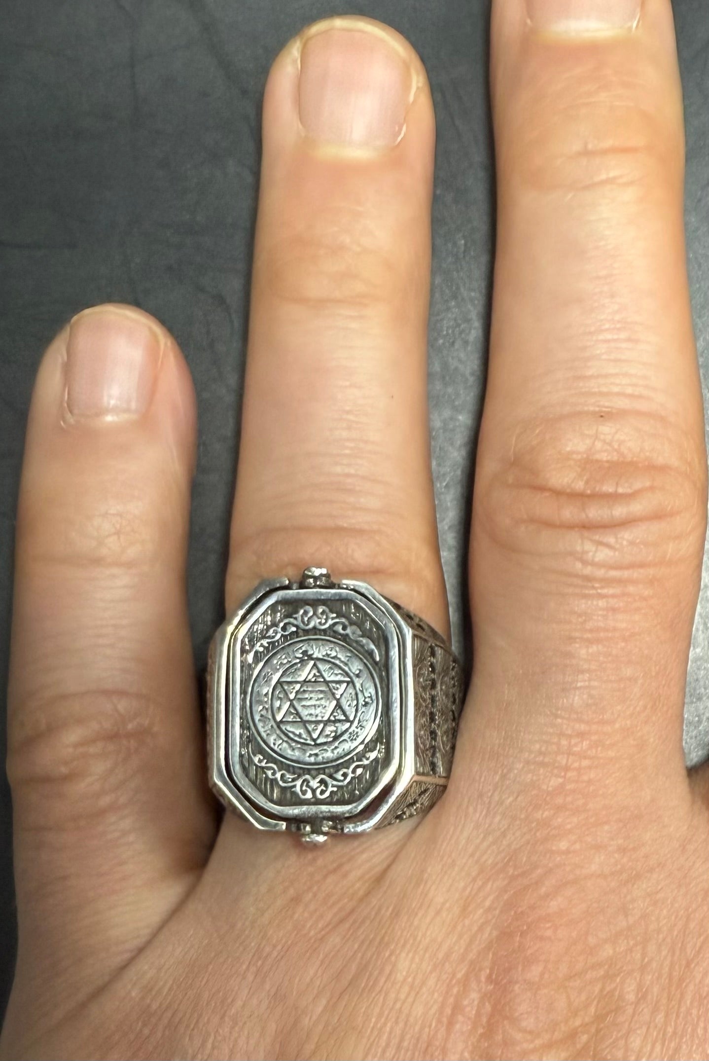 Herrenring 925 Sterling Silber mit Doppelseitiges Design Siegel des Salomons Hz. Süleyman & Ay Yildiz