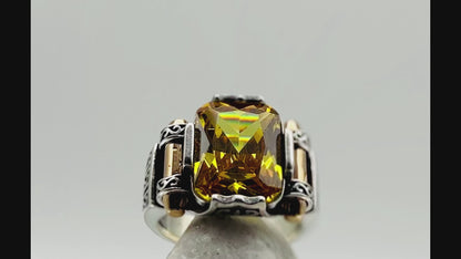 Herrenring aus 925 Silber mit Zirkonia Citrin gelb