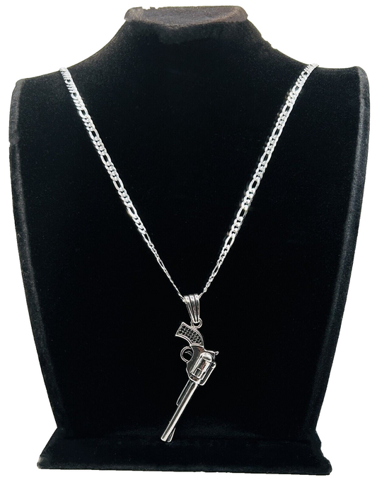 925 Sterling Silber "Revolver" mit einer Figarokette