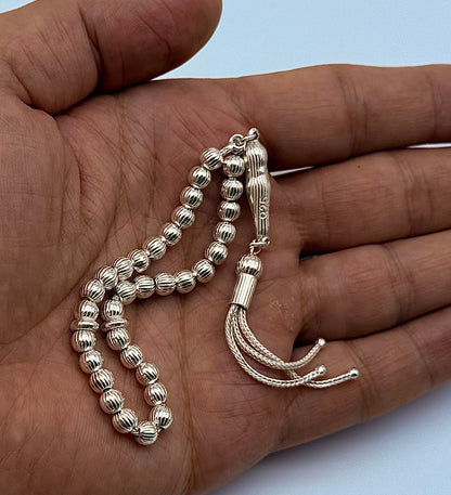 Tesbih aus 925 Sterling Silber gestreift geschliffen 5 mm Gebetskette
