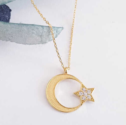 925 Sterling Silber "Ay Yildiz" Kette mit Zirkoniabesatz