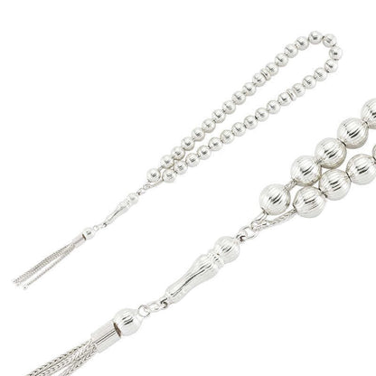 Tesbih aus 925 Sterling Silber gestreift geschliffen Gebetskette